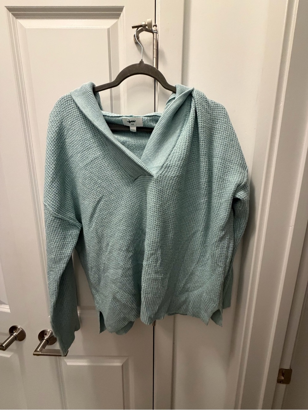 Aerie Light Aqua Cozy Hooded Knit Sweater